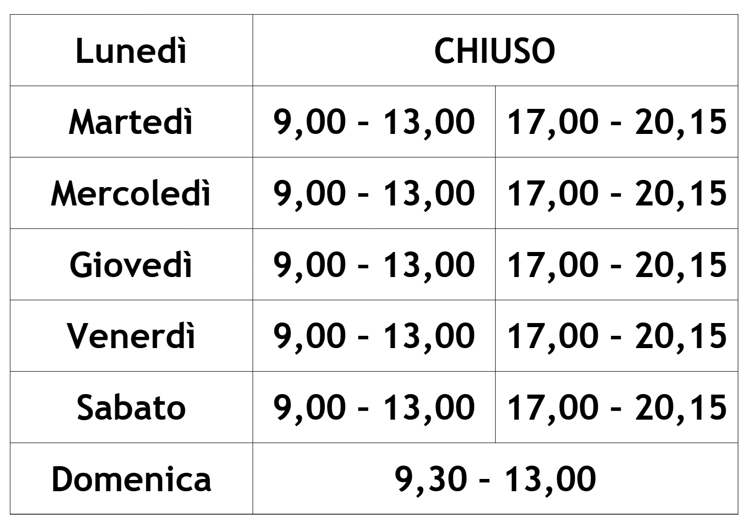orario negozio AGOSTO